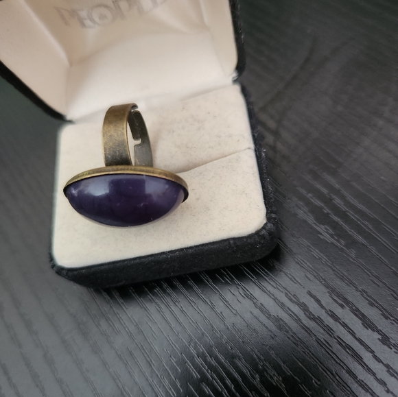 Bronze Tone Adjustable Oval Plastic Purple Inset Ring Simple Style Fashion - Picture 2 of 3